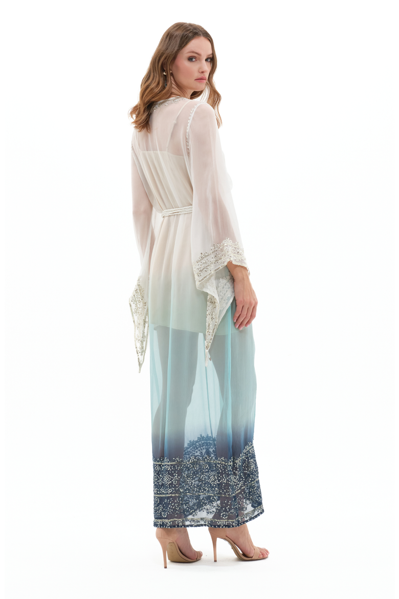 Camelia Dress, Alternate, color, White / Teal / Indigo Ombre