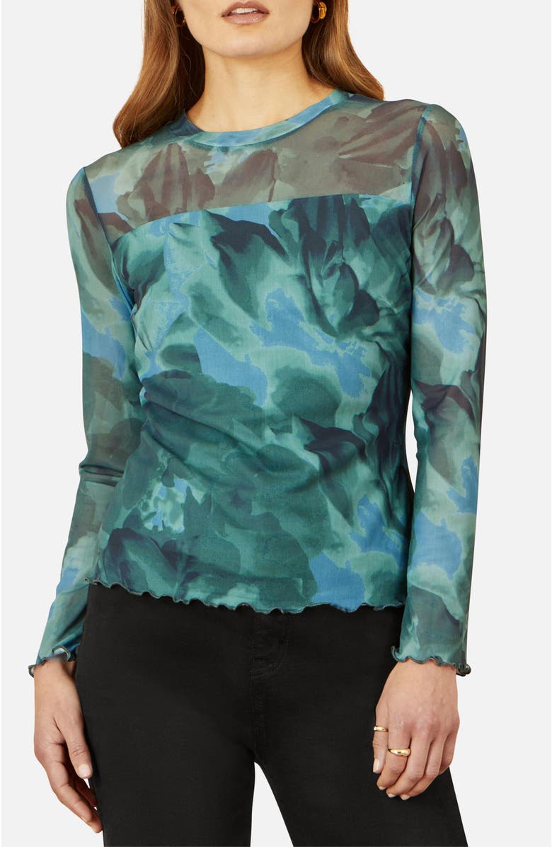 Yumi Long Sleeve Floral Mesh Top, Alternate, color, Green
