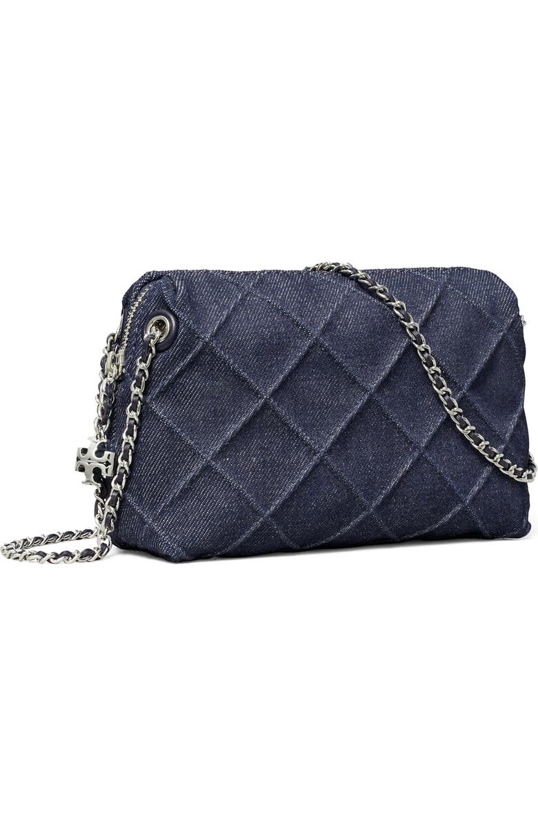 Tory Burch Fleming Denim Soft Crossbody Bag, Alternate, color, Blue