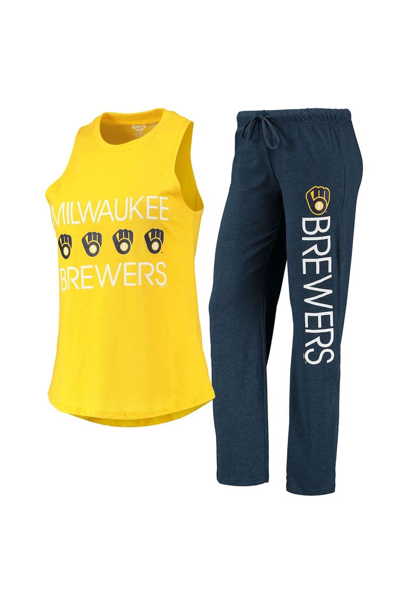 CONCEPTS SPORT Women's Concepts Sport Navy/Gold Milwaukee Brewers Meter Muscle Tank Top & Pants Sleep Set, Main, color, 