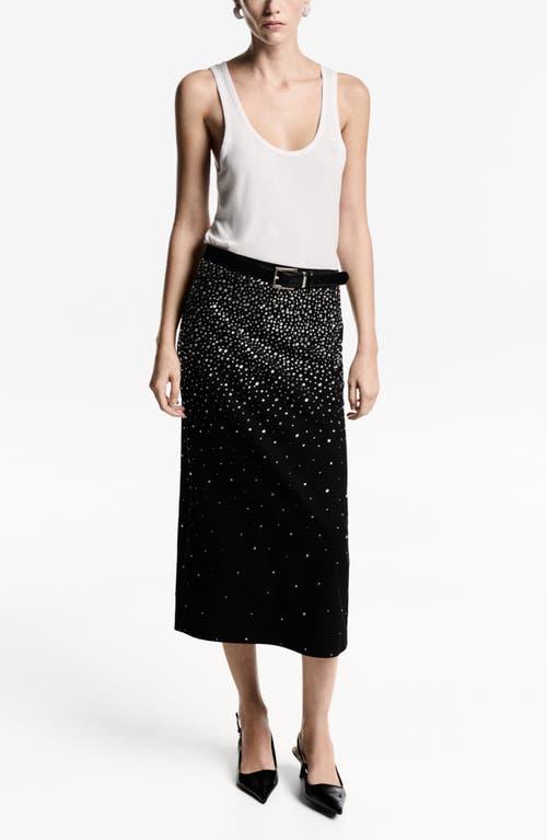 Mango Jess Rhinestone Embellished Midi Skirt In Black