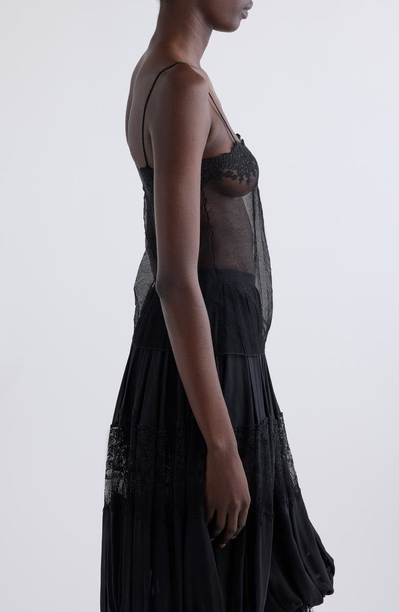 Chloé Lace Trim Sheer Fitted Tank, Alternate, color, Black