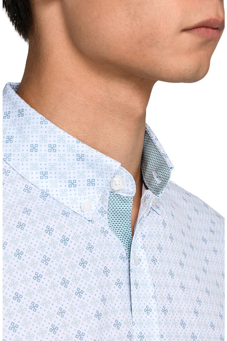 Quadruple Diamond Woven Short Sleeve Basic, Alternate, color, WHITE/GREEN