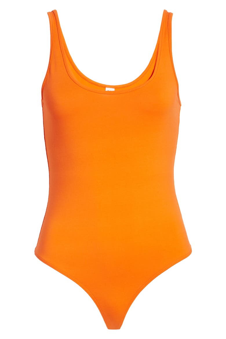 Double Scoop Stretch Cotton Bodysuit, Alternate, color, ORANGE FLURO