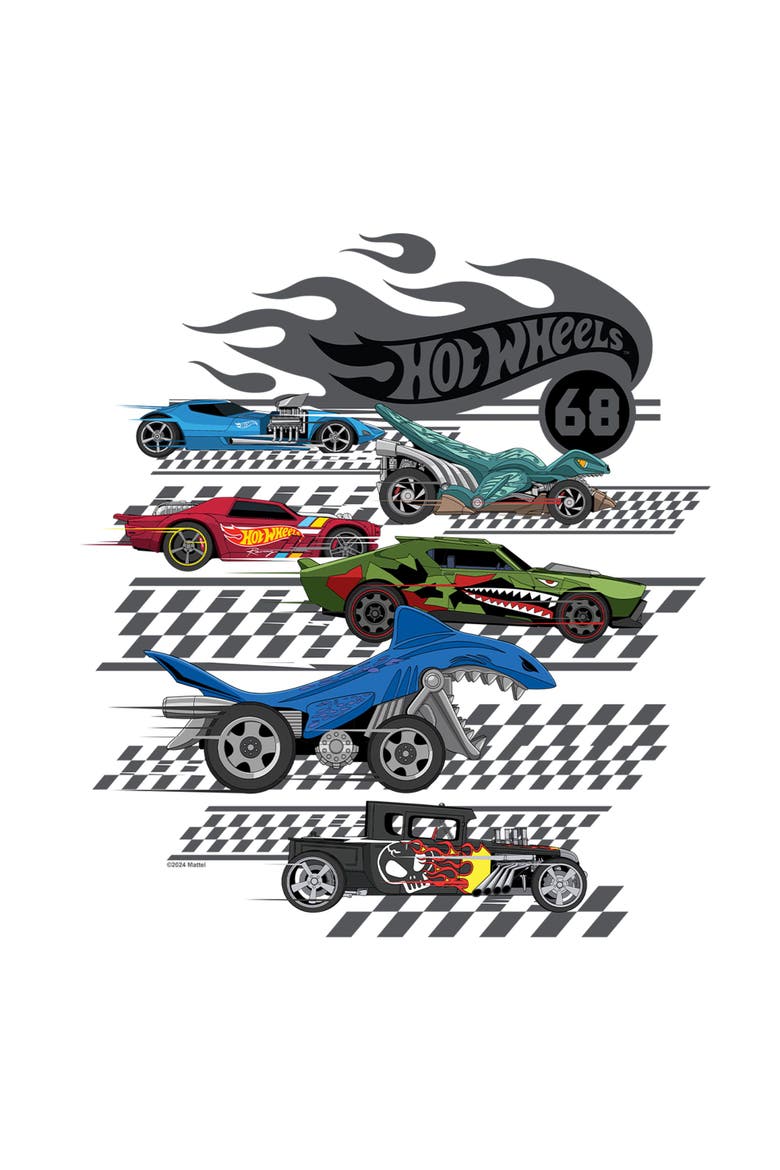 Mens Hot Wheels Racing Lineup T Shirt, Alternate, color, White