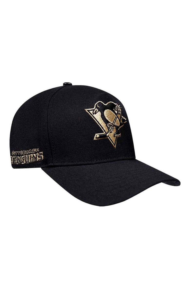 PRO STANDARD Men's Pro Standard Black Pittsburgh Penguins Metallic Logo Pinch Front Adjustable Hat, Main, color, Black