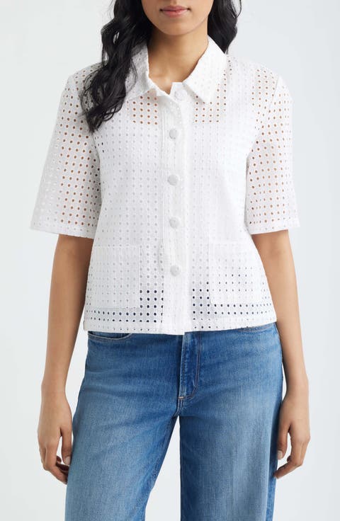 Eyelet Embroidery Woven Shirt (Regular & Petite)
