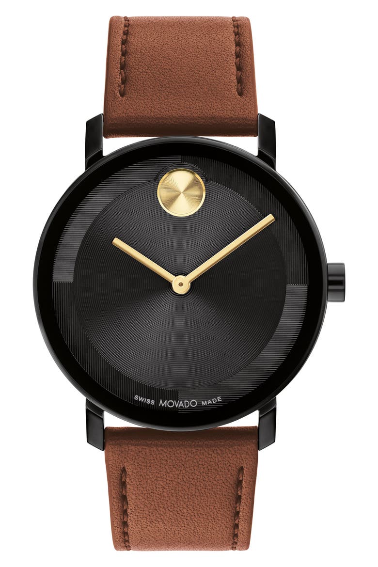 Bold Evolution 2.0 Leather Strap Watch, 40mm, Main, color, BLACK/ BROWN
