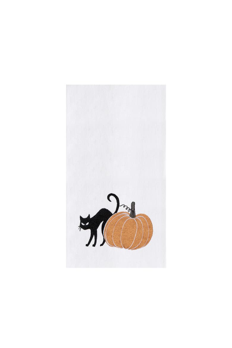 Cat and Pumpkin Embroidered Halloween Towel, Main, color, Black