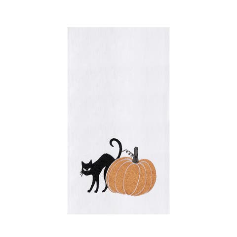 Cat and Pumpkin Embroidered Halloween Towel