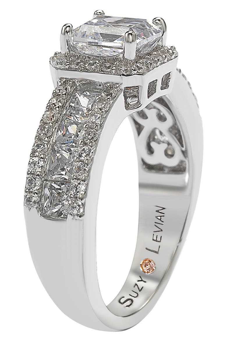 Sterling Silver Asscher Cut White Cubic Zirconia Bridal Ring, Alternate, color, WHITE