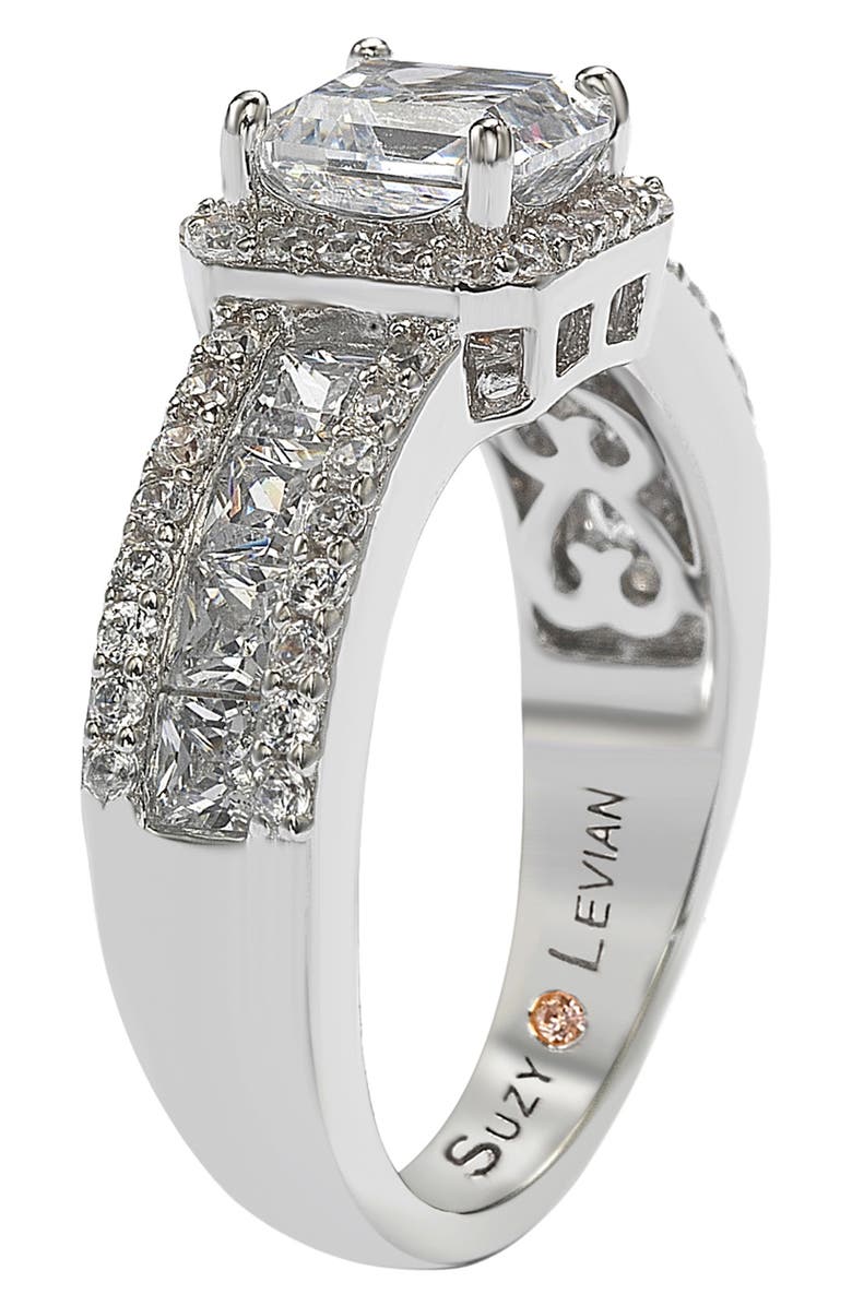 SUZY LEVIAN Sterling Silver Asscher Cut White Cubic Zirconia Bridal Ring, Alternate, color, White