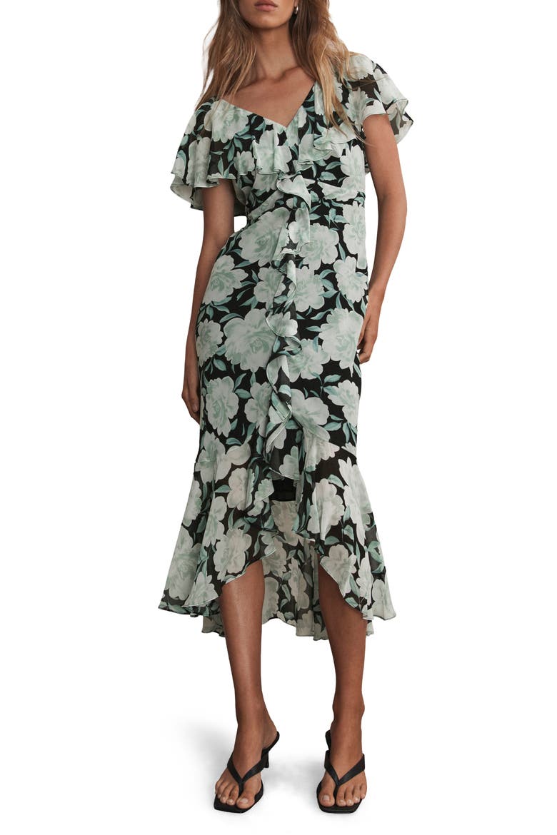 Floral Print Ruffle Maxi Dress, Alternate, color, Green