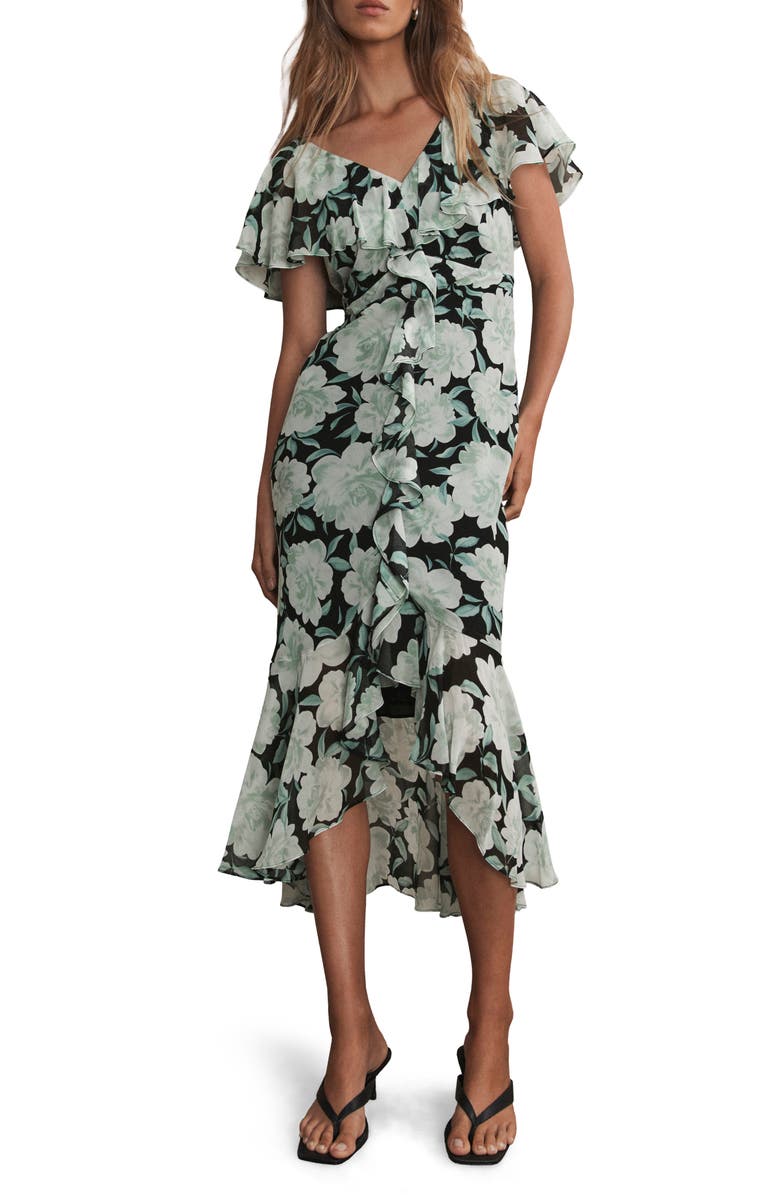 MINT VELVET Floral Print Ruffle Maxi Dress, Alternate, color, Green