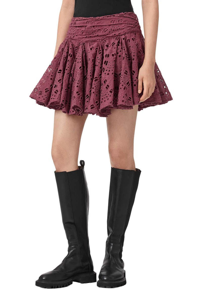 Dotty Pleated Eyelet Miniskirt, Main, color, RASPBERRY PINK