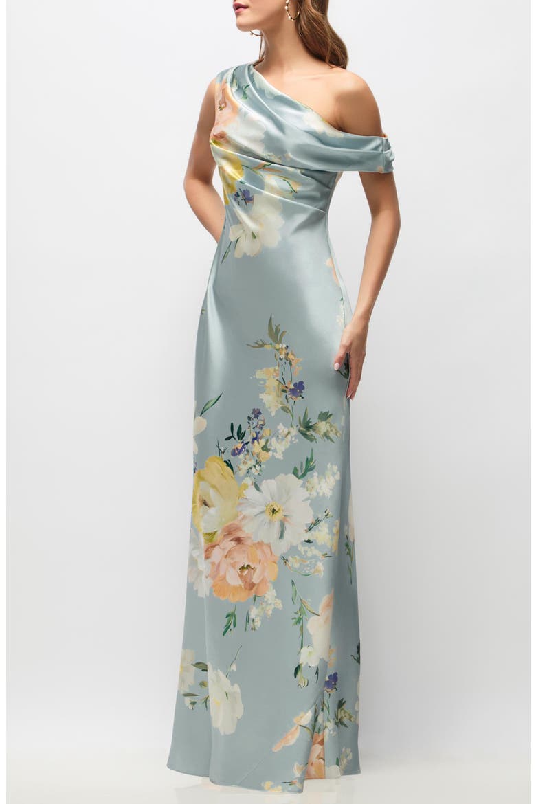 Liv Print One-Shoulder Gown, Alternate, color, MIST MULTI