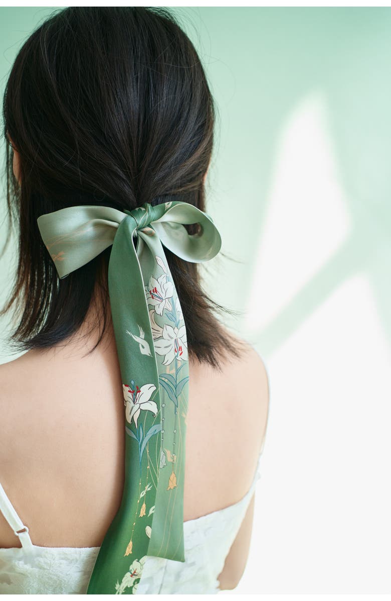 Lost Pattern Lily Silk Skinny Scarf, Alternate, color, Green