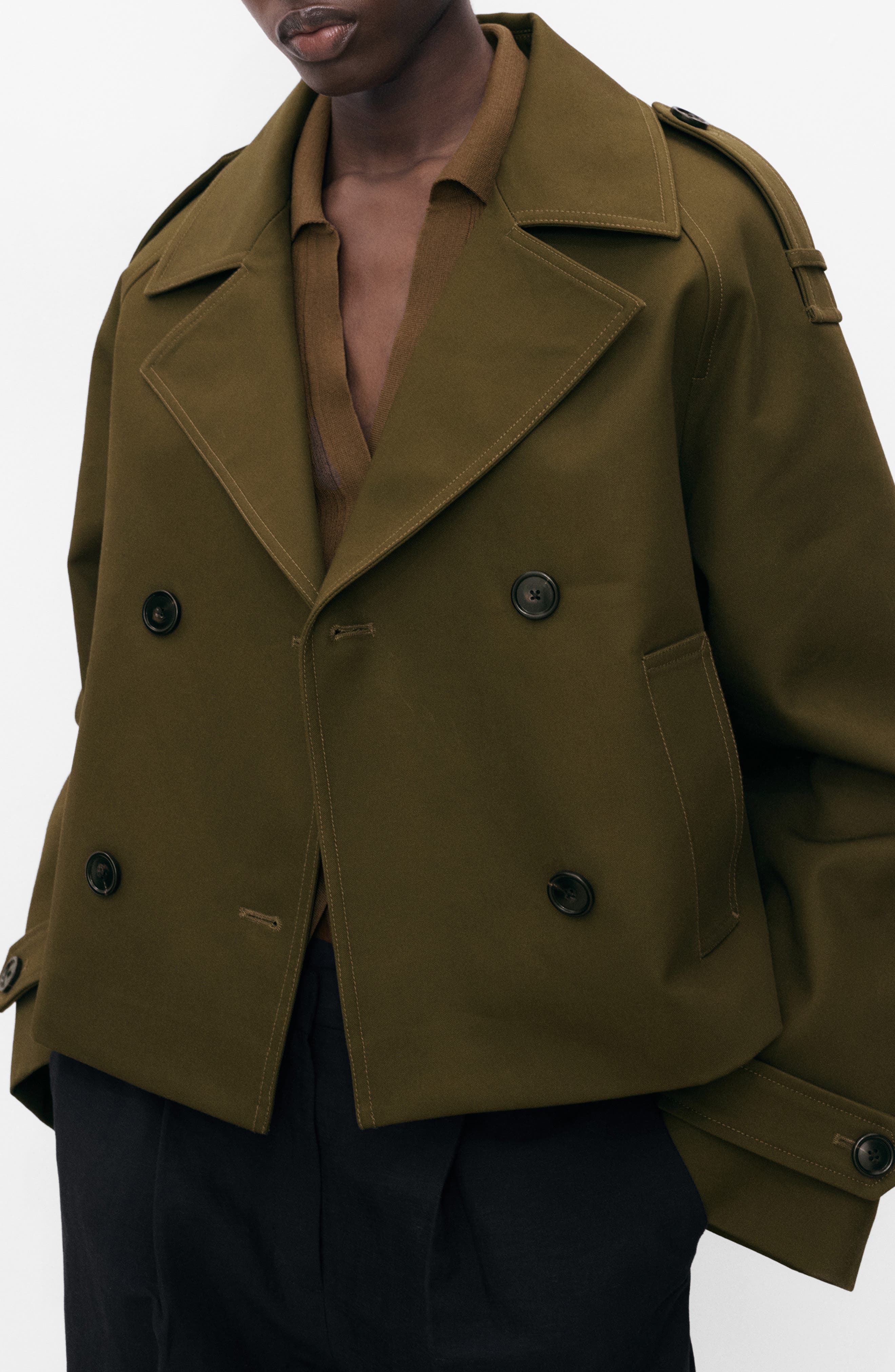 MANGO Oversize Crop Cotton Trench Coat