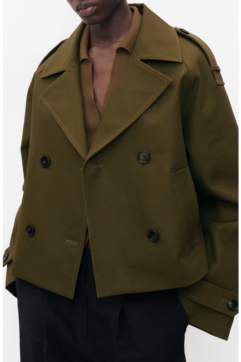 Oversize Crop Cotton Trench Coat, Main, color, KHAKI GREEN