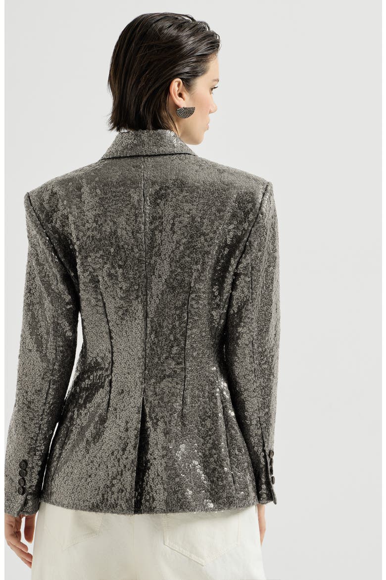 Dazzling texture embroidery blazer in virgin wool flannel, Alternate, color, Dark Grey