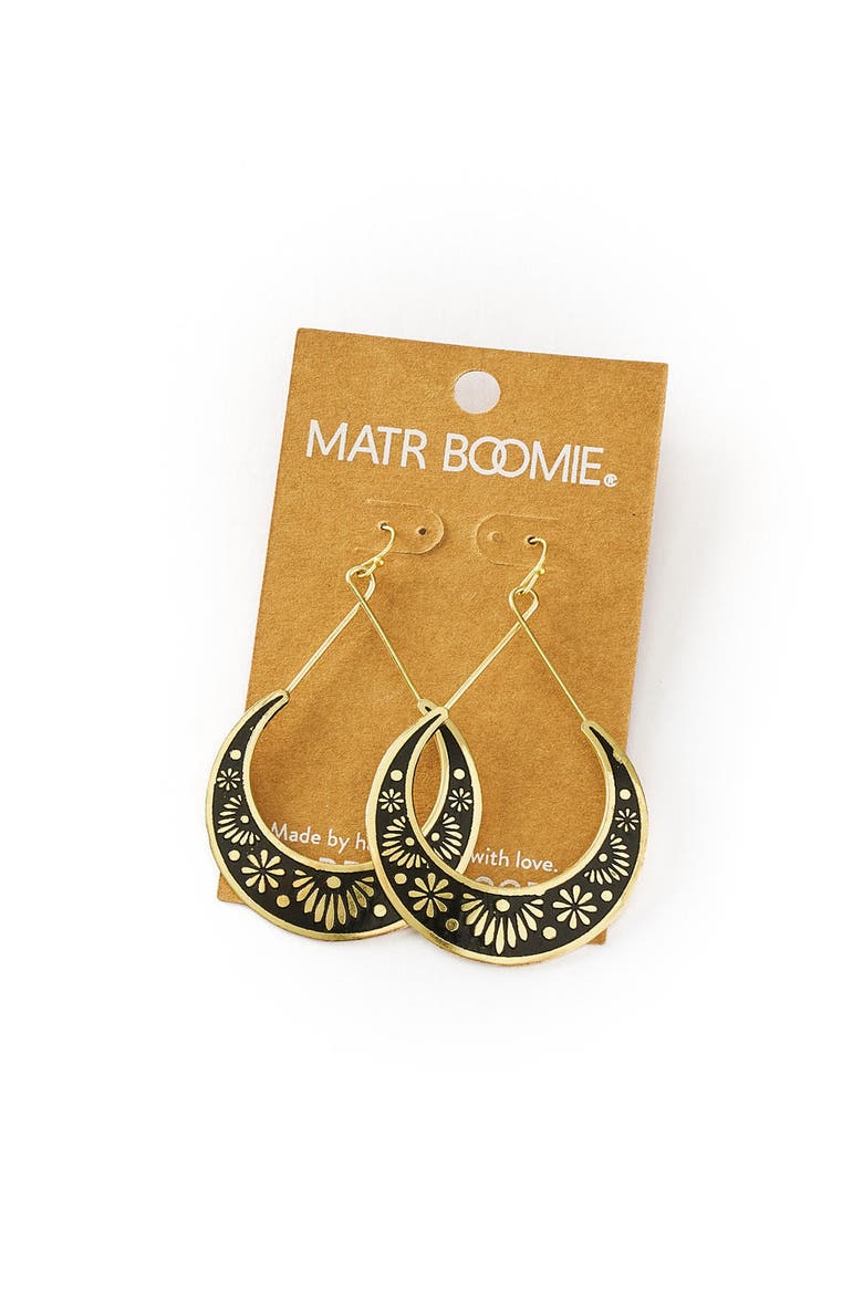 Nisha Crescent Moon Hoop Earrings, Alternate, color, Black
