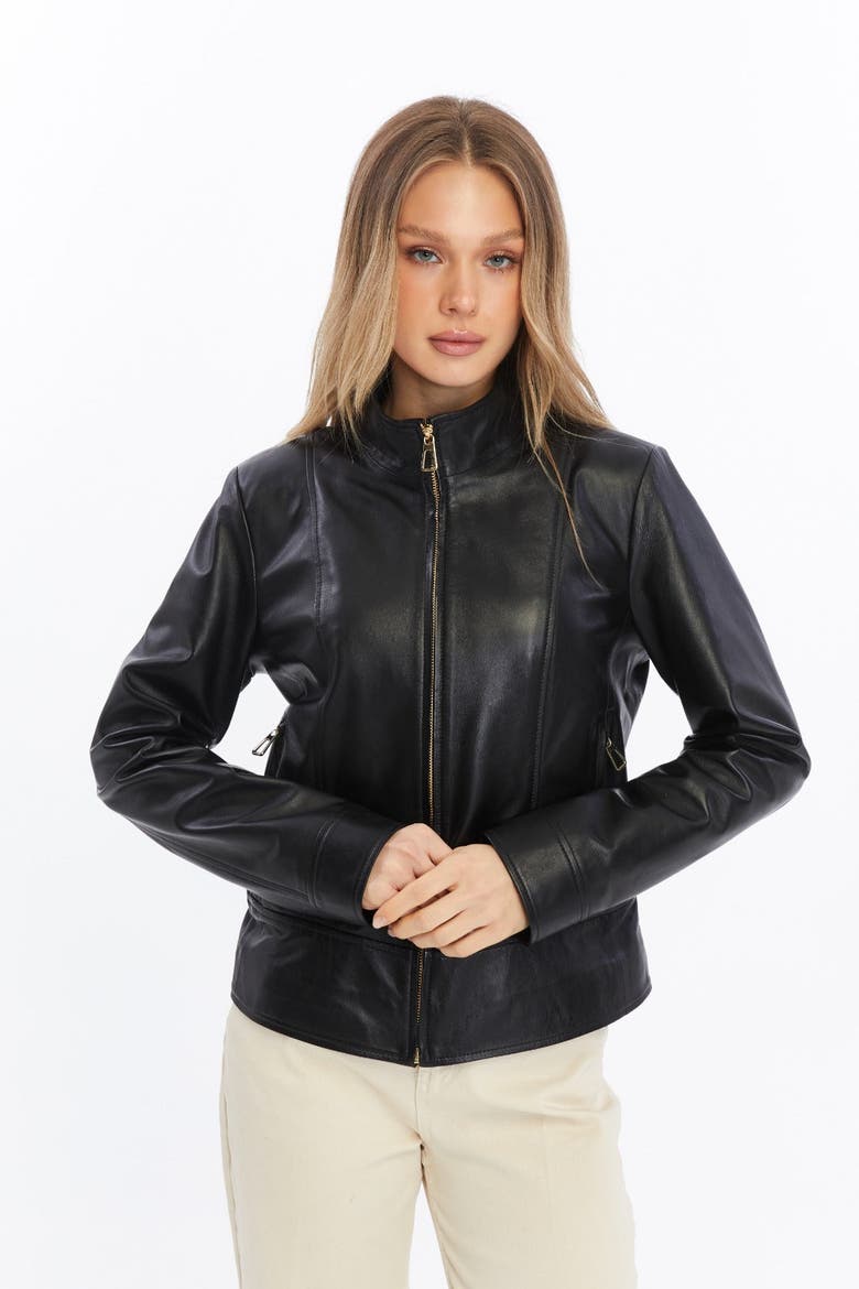 Blythe Leather Jacket, Main, color, Black
