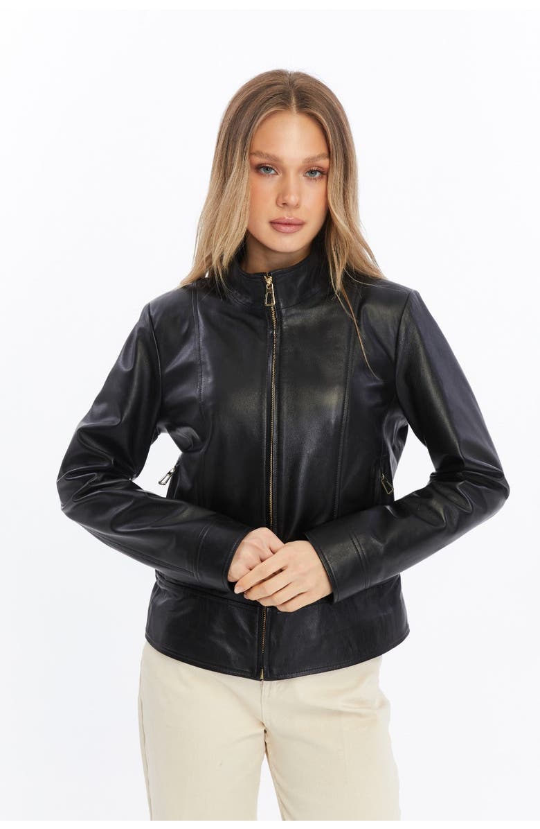 Furniq UK Blythe Leather Jacket, Main, color, Black