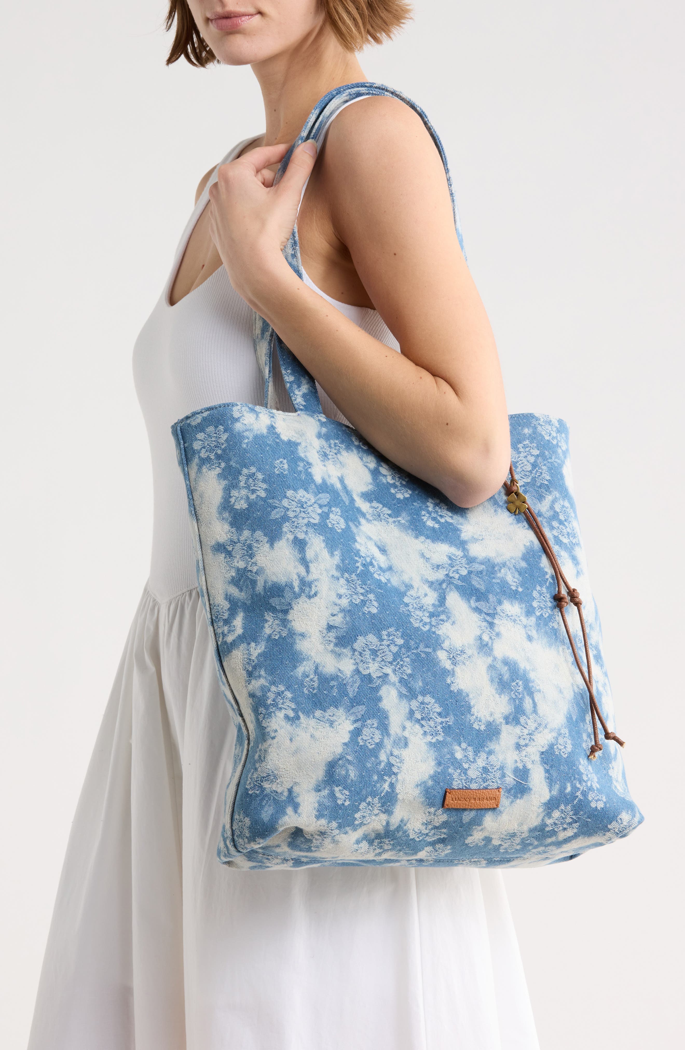 Lucky Brand Pira Canvas Book Tote Bag, Alternate, color, Floral Denim