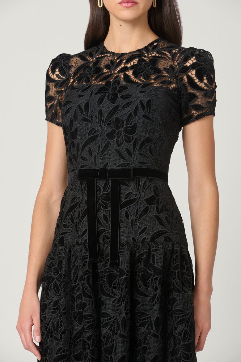 Midnight Farah Velvet Lace Dress, Alternate, color, Jet