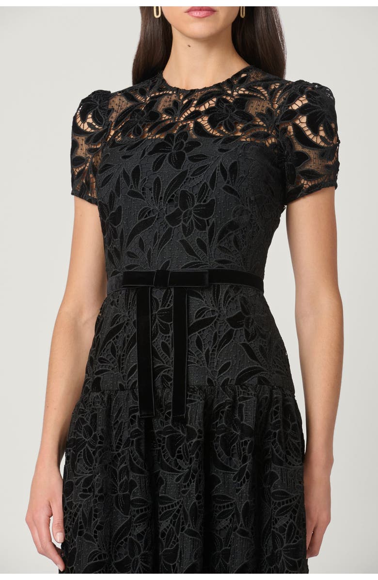 Shoshanna Midnight Farah Velvet Lace Dress, Alternate, color, Jet