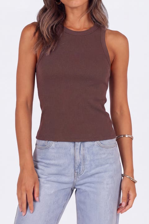 Crewneck Ribbed Stretch Cotton Tank Top