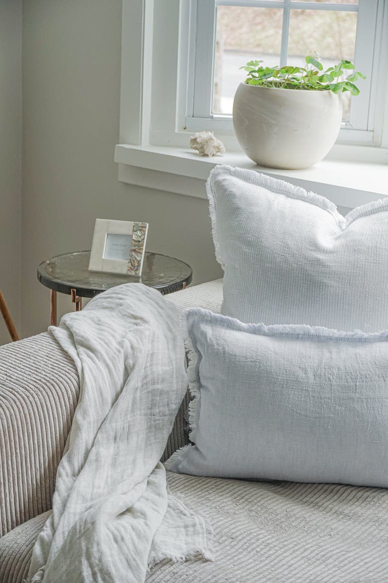 Fringe Soft Linen Pillow with Down Insert, Alternate, color, Light Grey