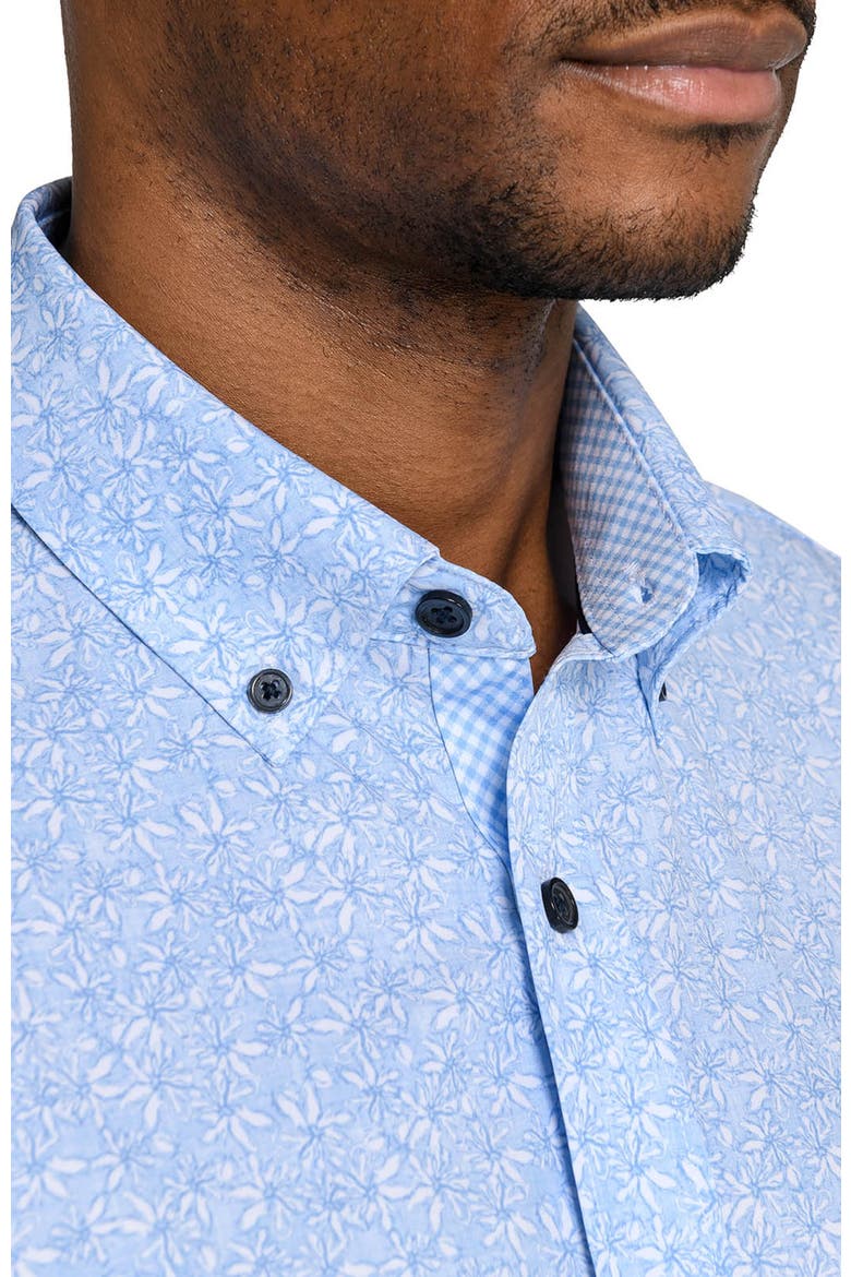Slim Fit Sketched Floral Woven Short Sleeve Basic Shirt, Alternate, color, LT BLUE
