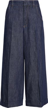 Max Mara Efedra Crop Cotton Blend Wide Leg Denim Pants