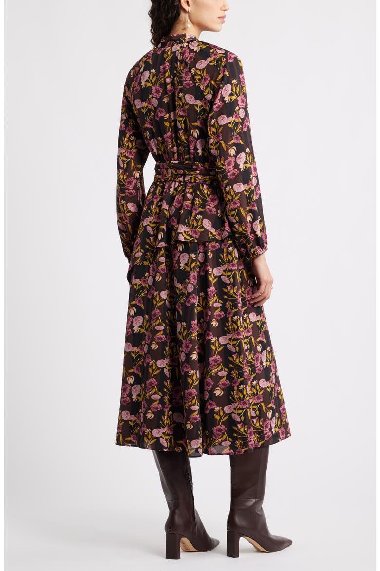Long Sleeve Ruffle Midi Dress, Alternate, color, BLACK- YELLOW MOLLY BLOOM