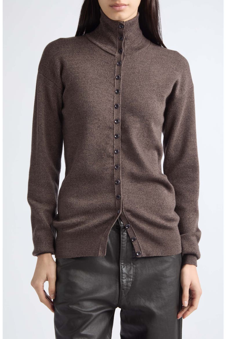 Merino Wool Mock Neck Cardigan, Main, color, ECORCE MELANGE