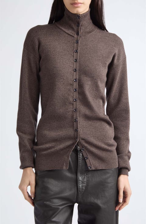 Merino Wool Mock Neck Cardigan