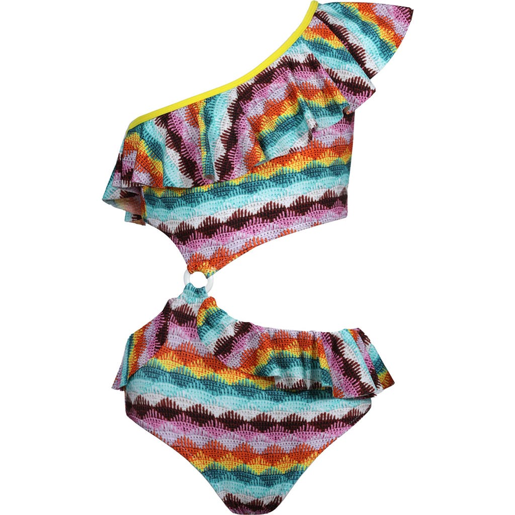 Nessi Byrd Kids' One-shoulder Ruffle & Cut-out One Piece Swimsuit In Multi