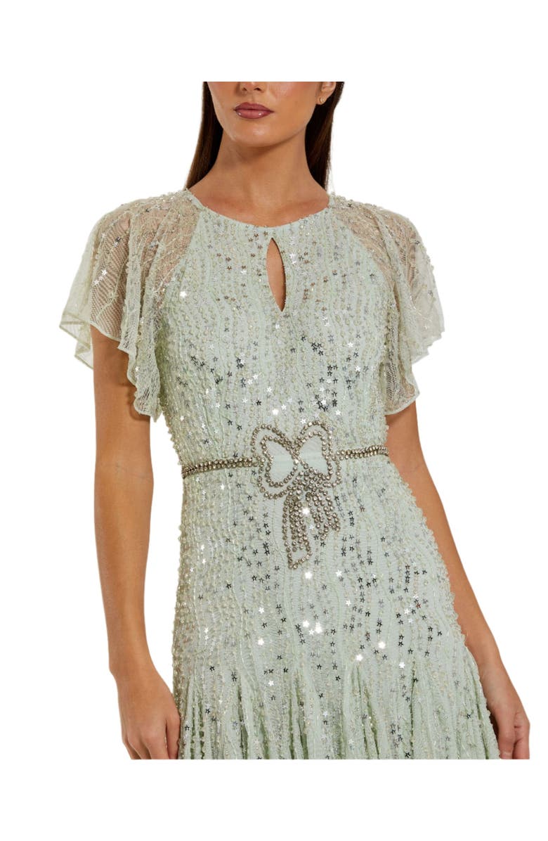 Mac Duggal Women's Enbellished Bow Flutter Sleeve A Line Midi Dress, Alternate, color, Seafoam
