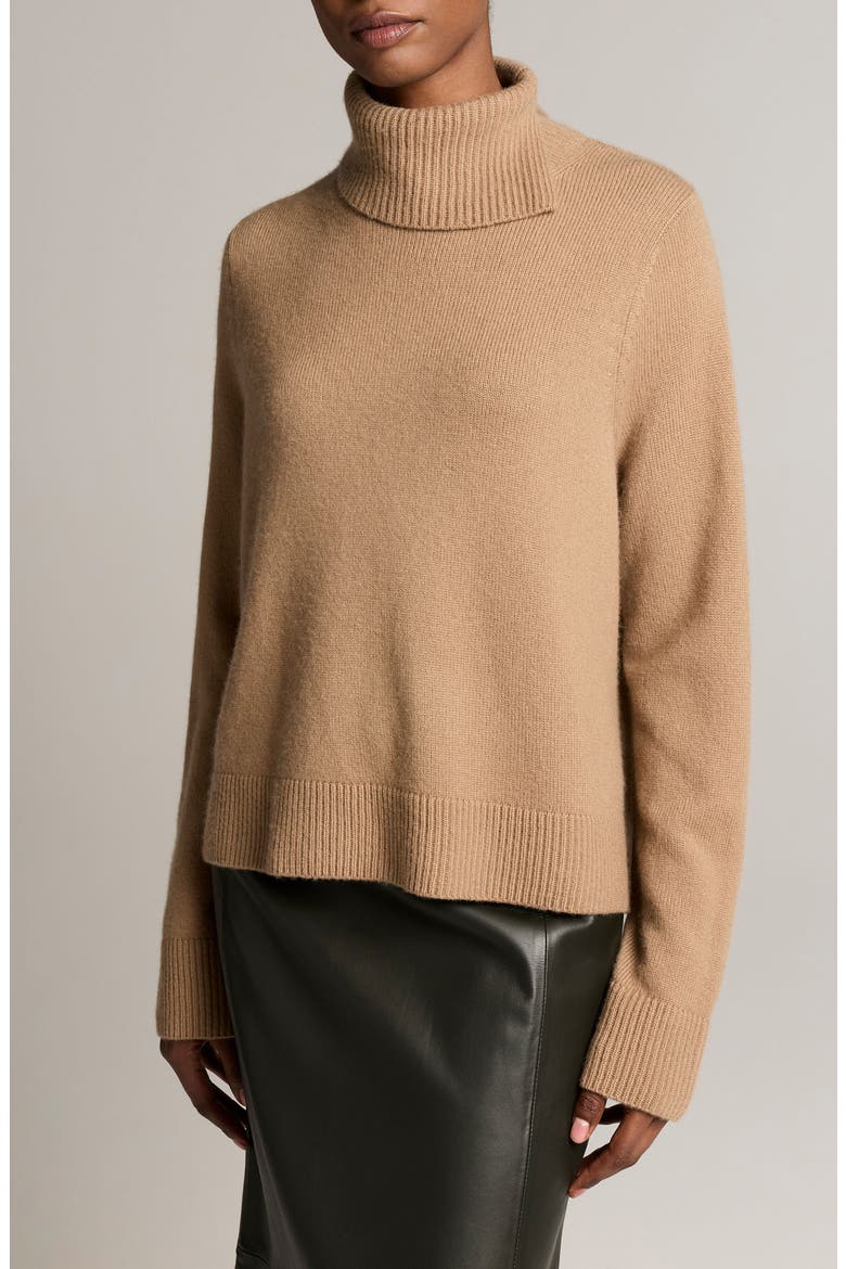 Swing Turtleneck Slit Wool & Cashmere Sweater, Main, color, CAMEL