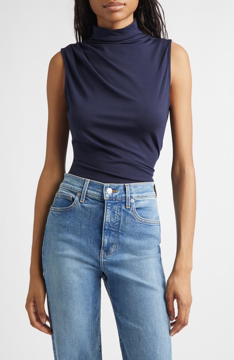Veronica Beard Mylie Sleeveless Turtleneck Top, Main, color, Navy