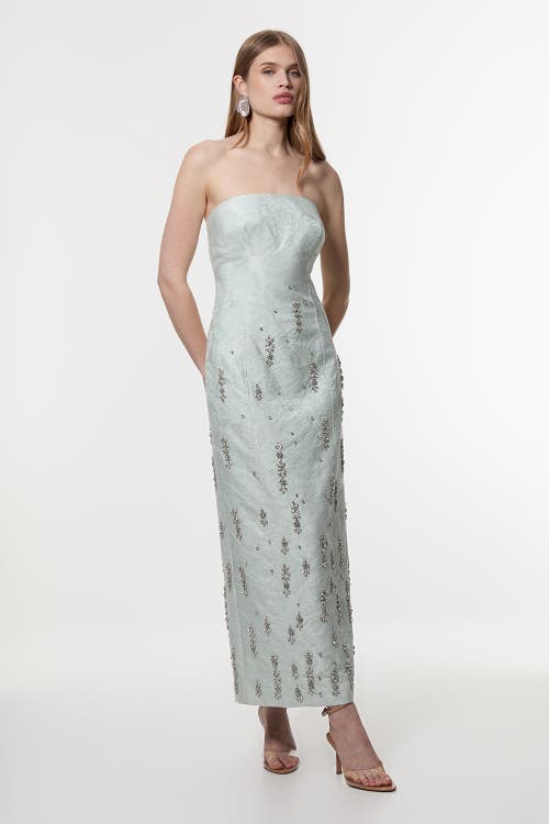 Karen Millen Crystal Embellished Strapless Midi Dress In Green