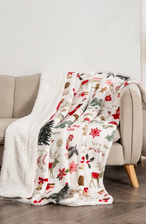 Woven & Weft Holiday Print Reversible Faux Shearling Throw Blanket