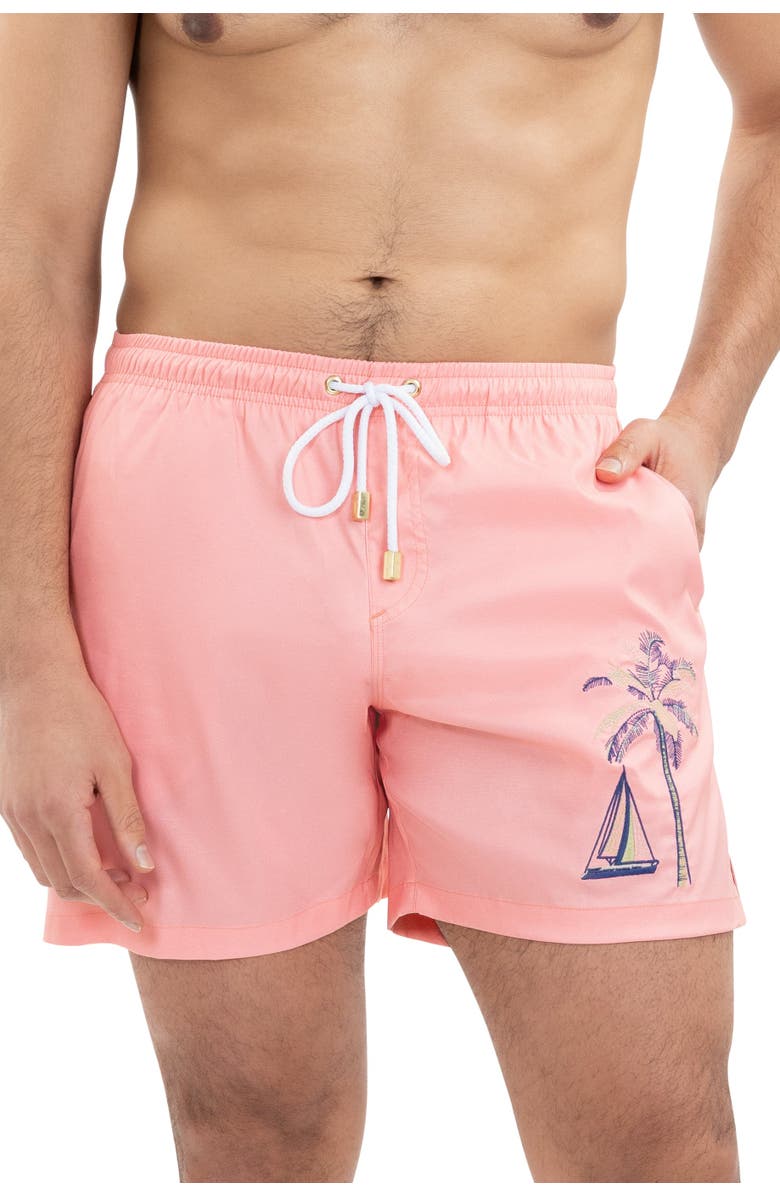Kenny Flowers The Sunset Sail - Sailboat Embroidered Swim Trunks, Main, color, Coral