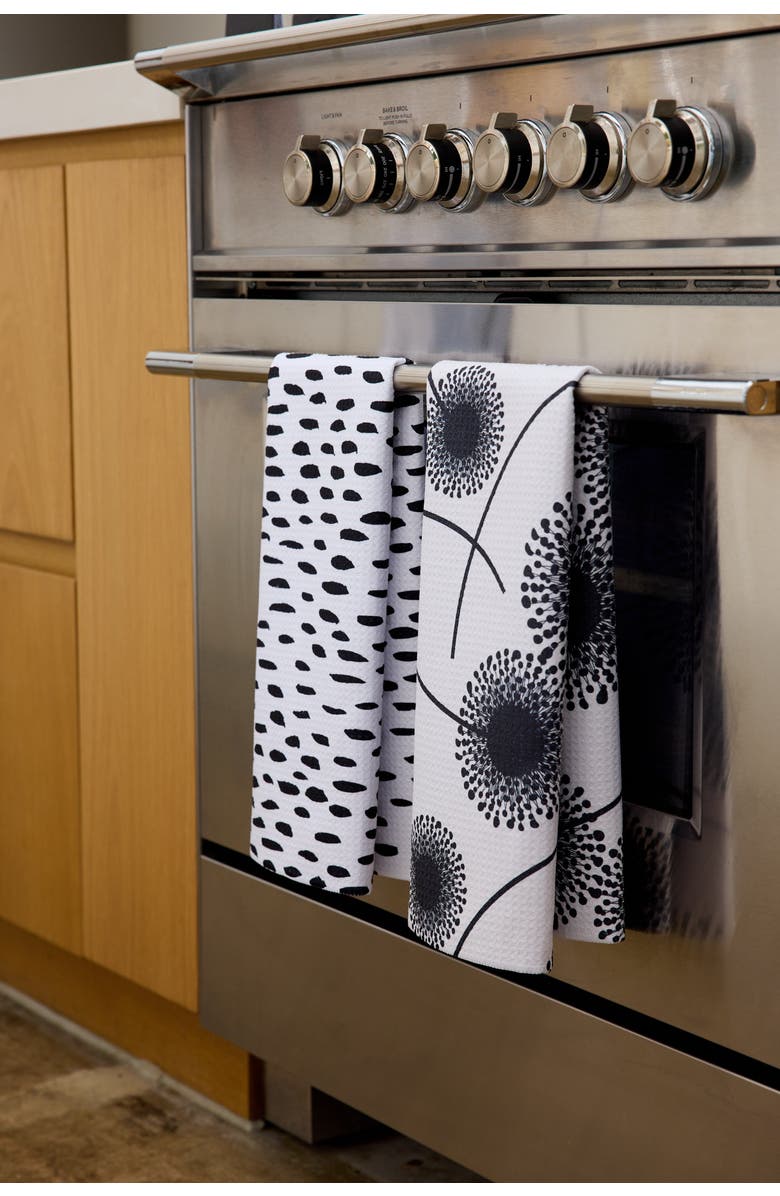 Geometry Kitchen Tea Towel Set, Alternate, color, Noir Blooms