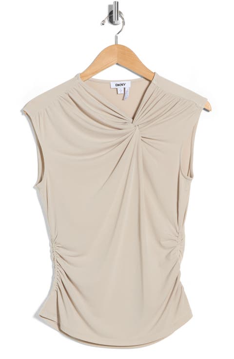 Asymmetrical Ruched Cap Sleeve Top