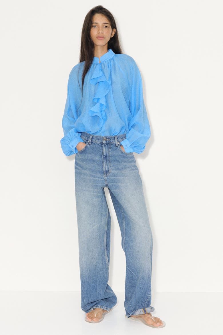 Flounced Lyocell-blend Blouse, Alternate, color, Bright blue