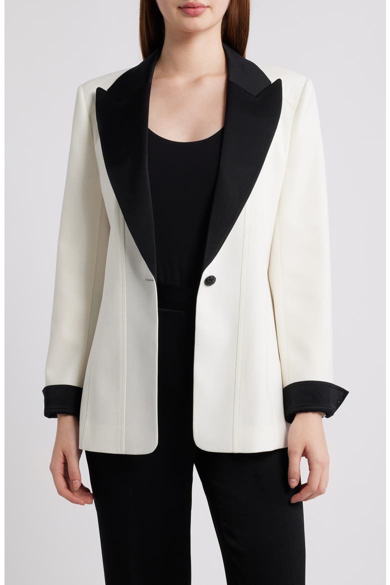 Camille Two Tone Wool Blend Blazer, Main, color, IVORY / BLACK
