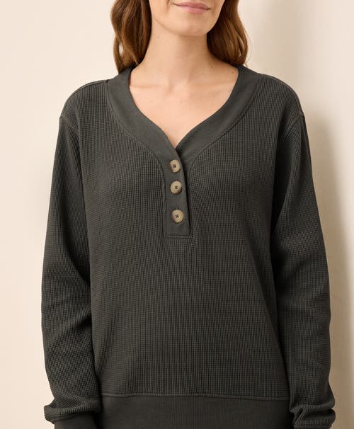 Pact Thermal Waffle Henley Pullover In Green