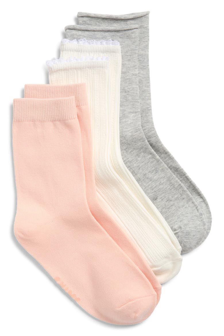 Assorted 3-Pack Textured Crew Socks, Main, color, MARBLE PRIMROSE MULTI